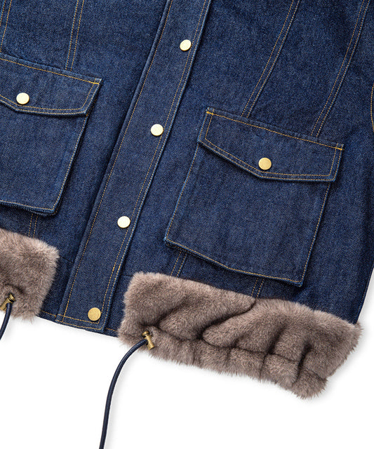 Faux Fur Trim Denim Bomber