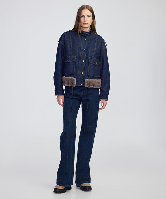Faux Fur Trim Denim Bomber