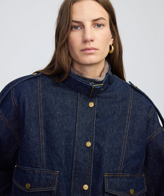 Faux Fur Trim Denim Bomber