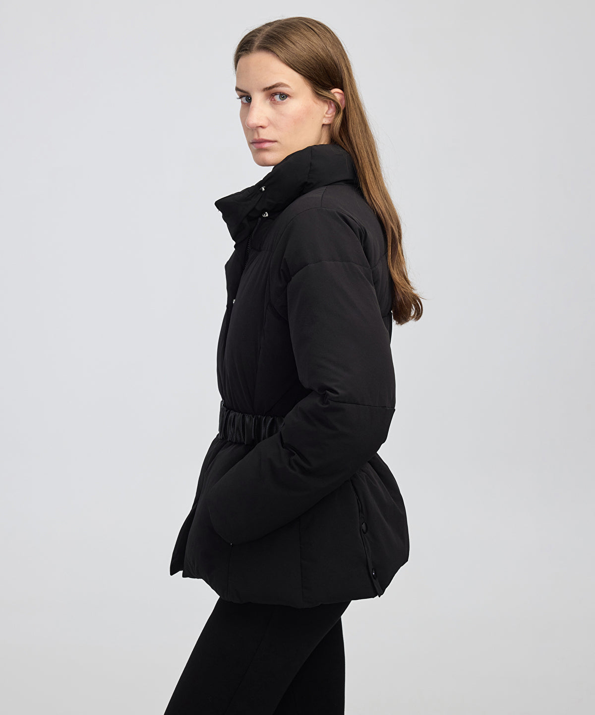 Belted High-Collar Puffer Coat