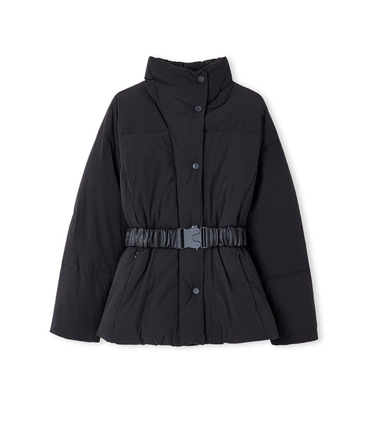Belted High-Collar Puffer Coat