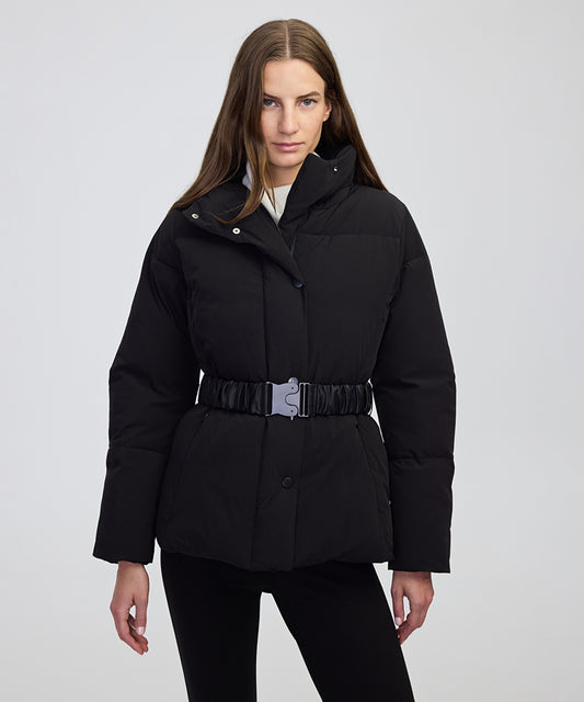 Belted High-Collar Puffer Coat