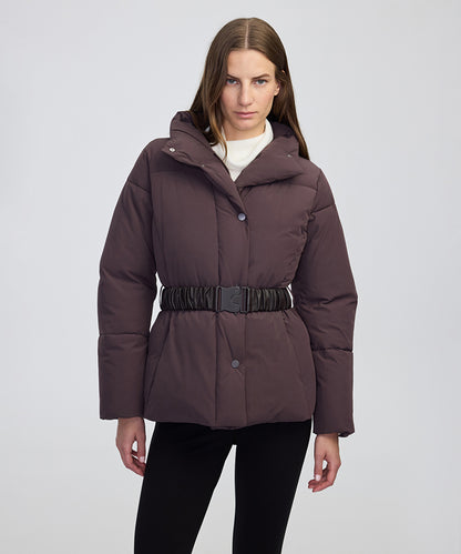 Belted High-Collar Puffer Coat