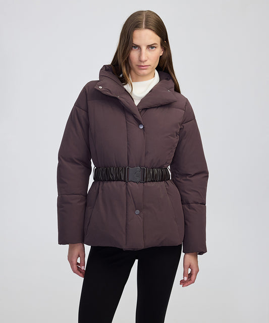 Belted High-Collar Puffer Coat