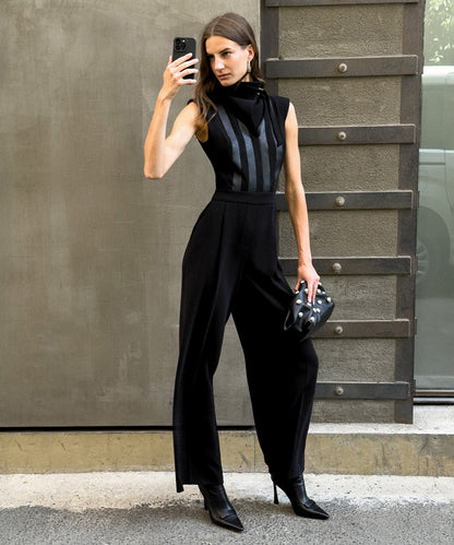Faux Leather & Suede Panel Jumpsuit