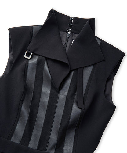 Faux Leather & Suede Panel Jumpsuit