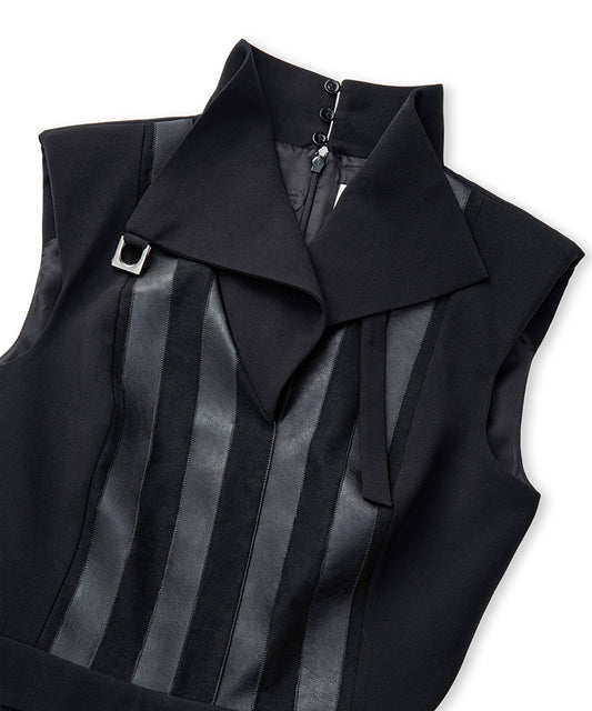 Faux Leather & Suede Panel Jumpsuit