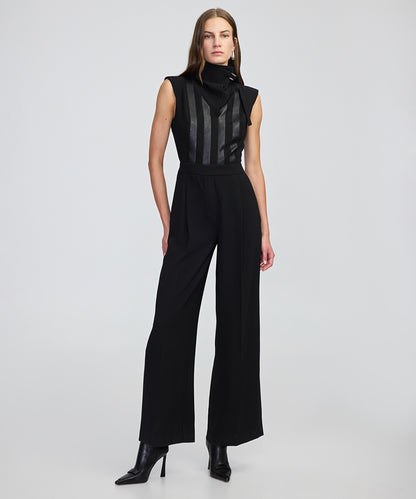 Faux Leather & Suede Panel Jumpsuit