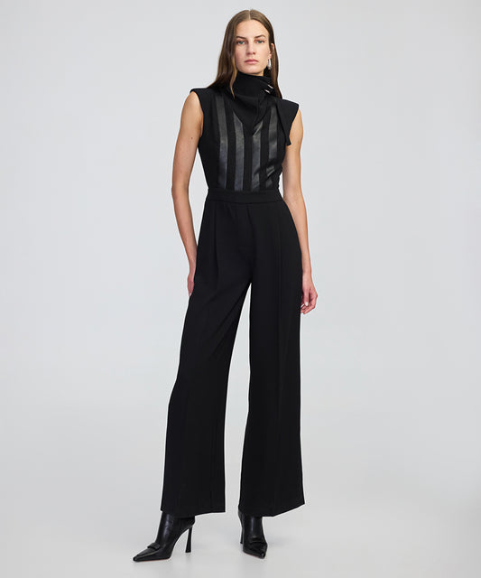 Faux Leather & Suede Panel Jumpsuit