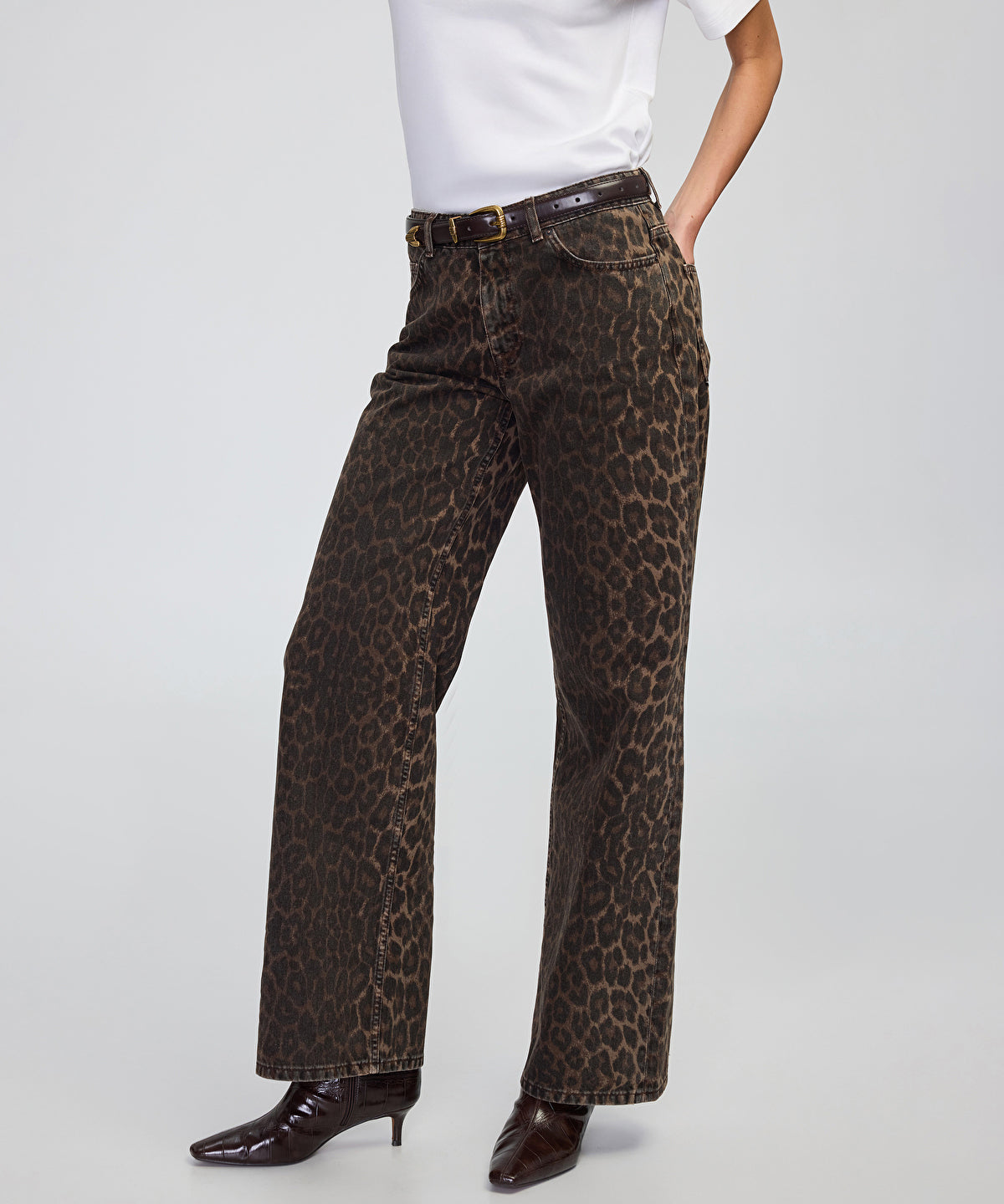 Zoomed Animal Print Palazzo Jeans