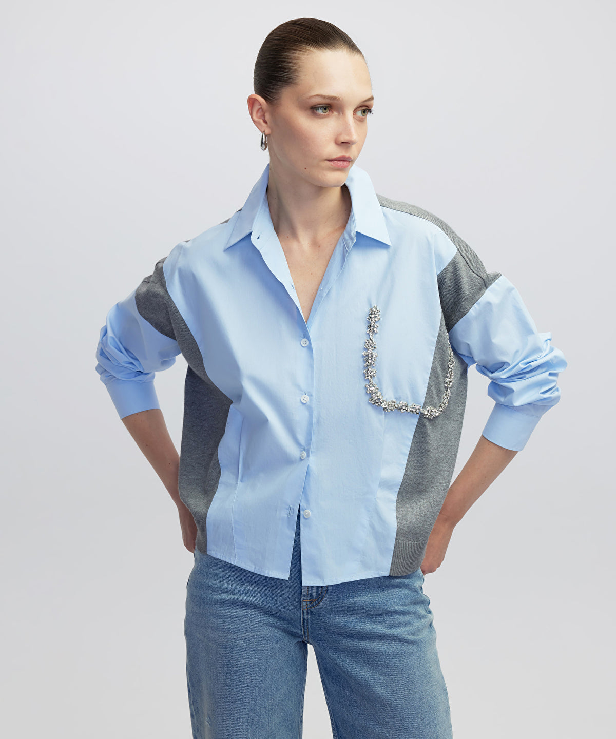 Embellished Mixed Media Shirt