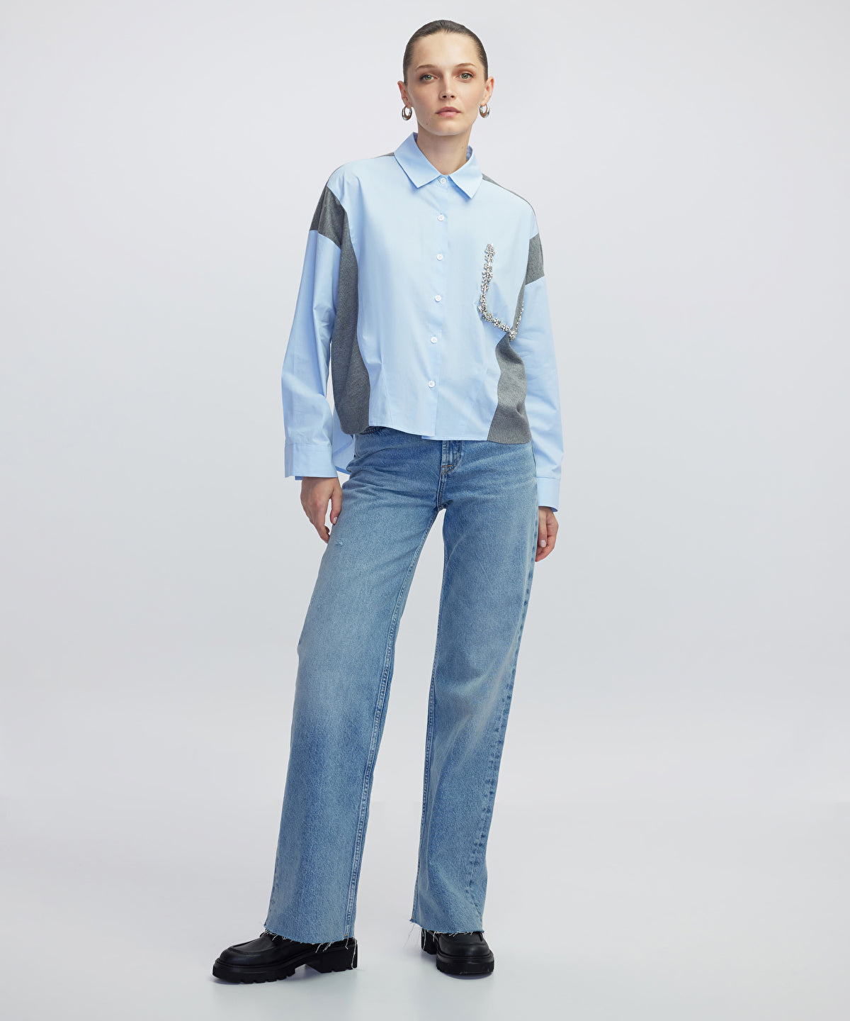 Embellished Mixed Media Shirt