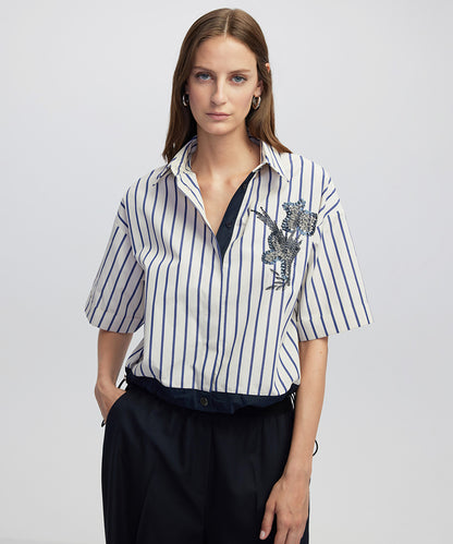 Embroidered Stripe Poplin Shirt