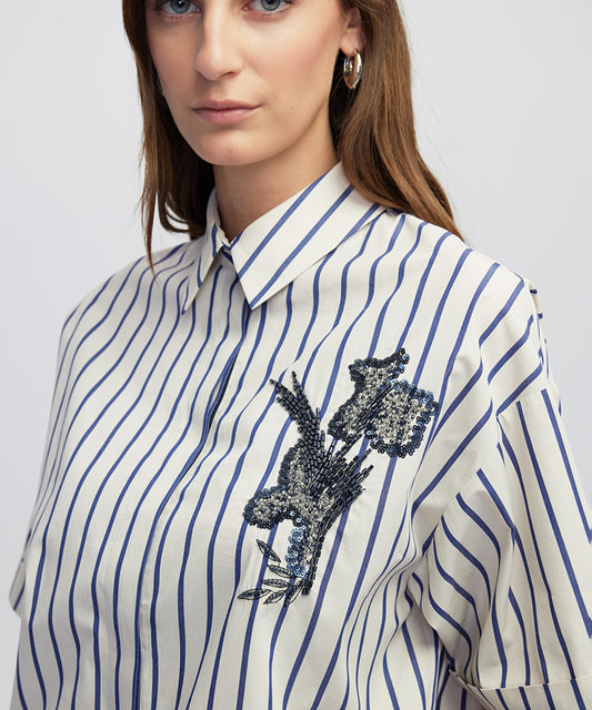 Embroidered Stripe Poplin Shirt