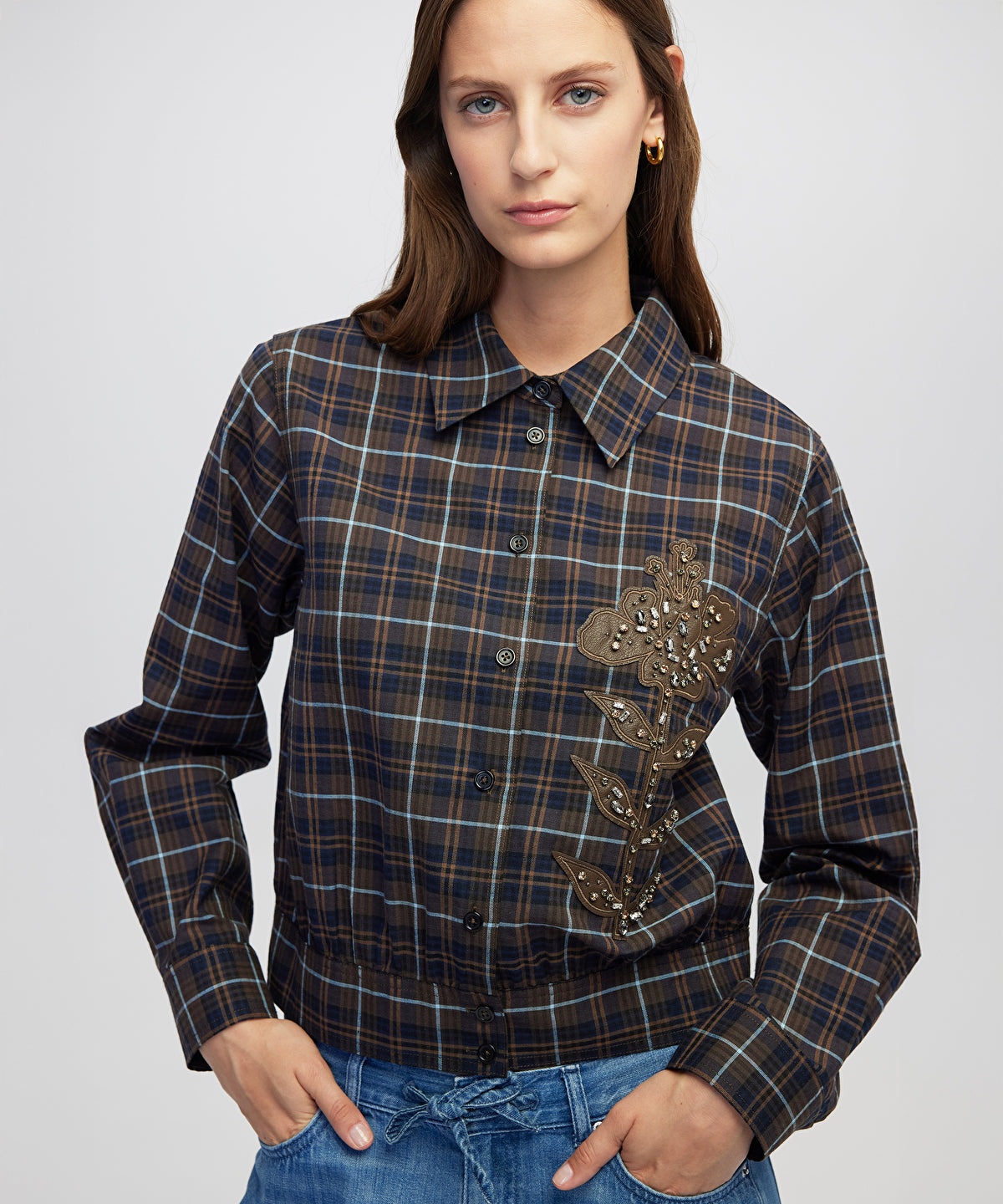 Zoomed Embellished Floral Applique Shirt