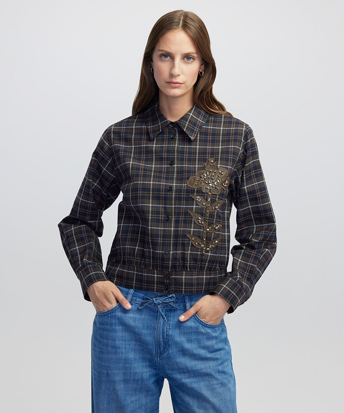 Zoomed Embellished Floral Applique Shirt