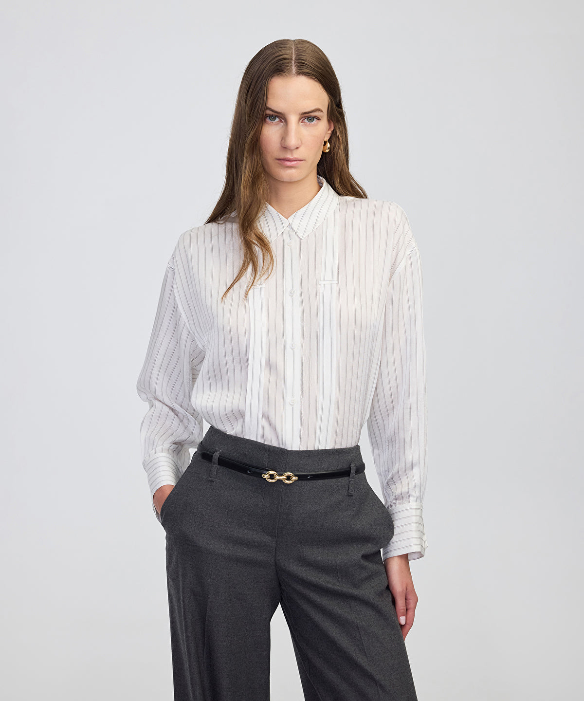 Zoomed Striped Shirt with Tie-Scarf