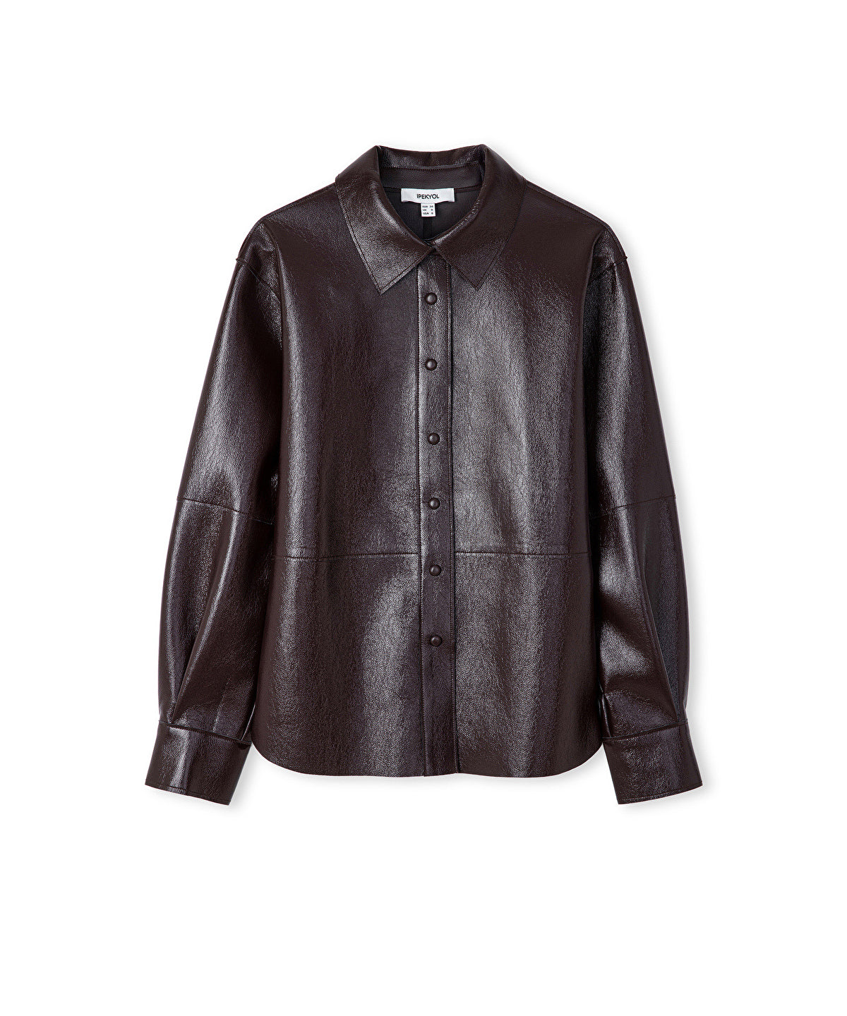 Zoomed Faux Patent Leather Shirt