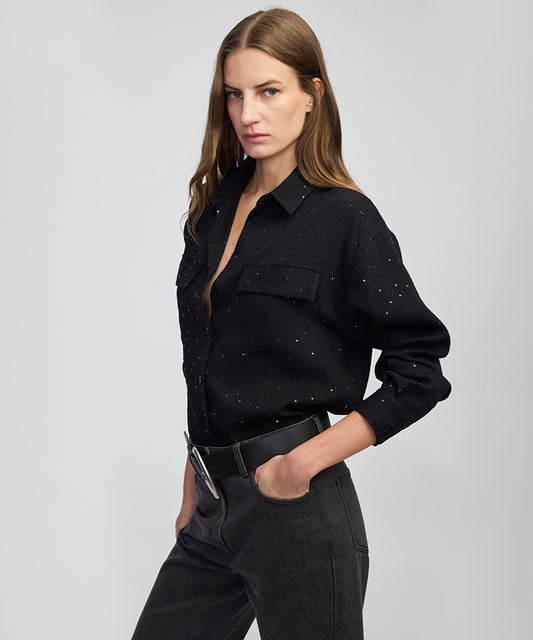 Sequin Embellished Striped Shirt