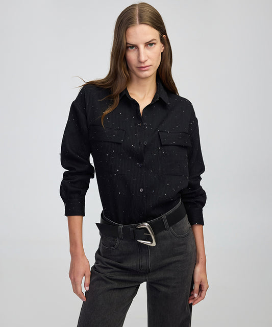 Sequin Embellished Striped Shirt