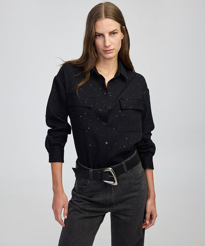 Sequin Embellished Striped Shirt