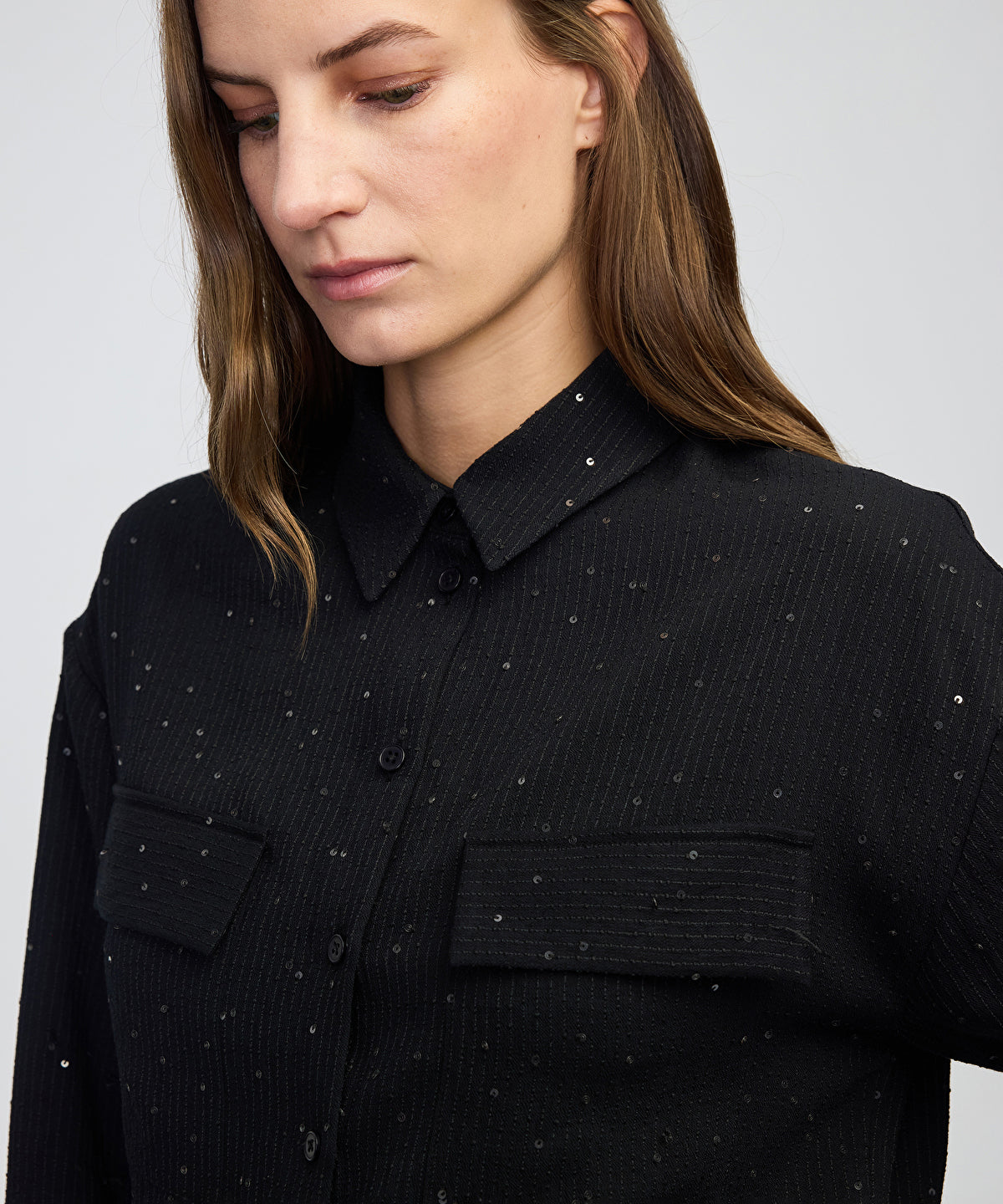 Zoomed Sequin Embellished Striped Shirt