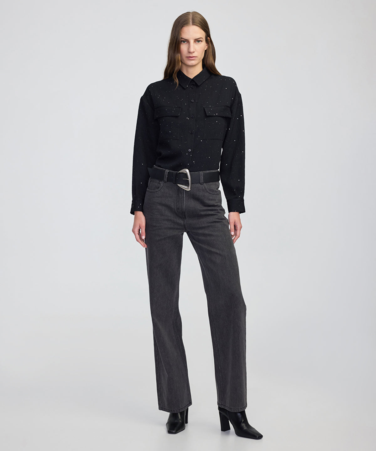 Zoomed Sequin Embellished Striped Shirt