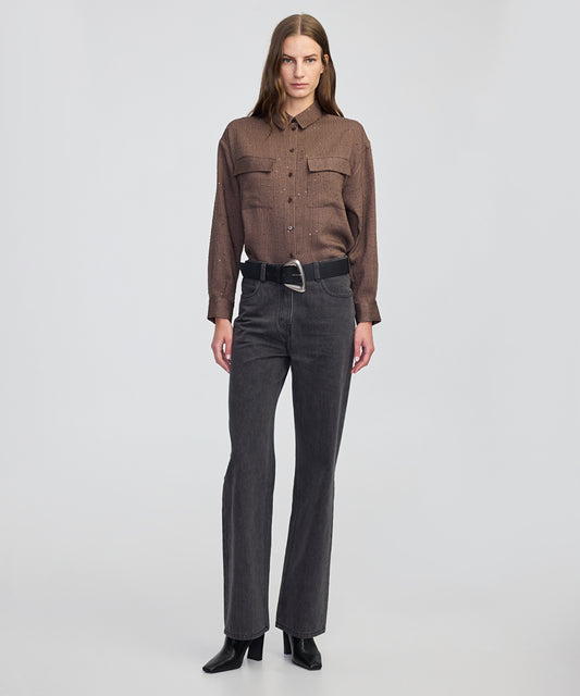 Sequin Embellished Striped Shirt