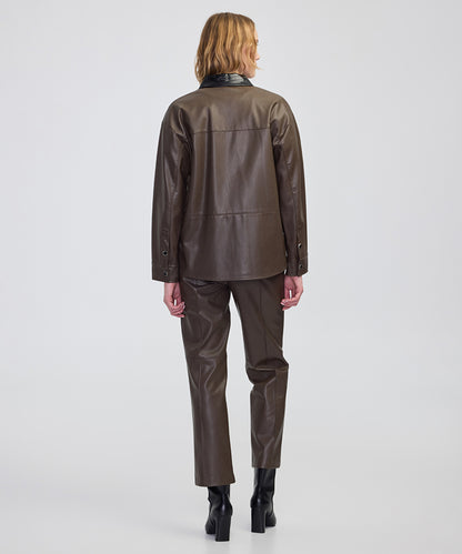 Contrast Collar Leather-Effect Shirt 