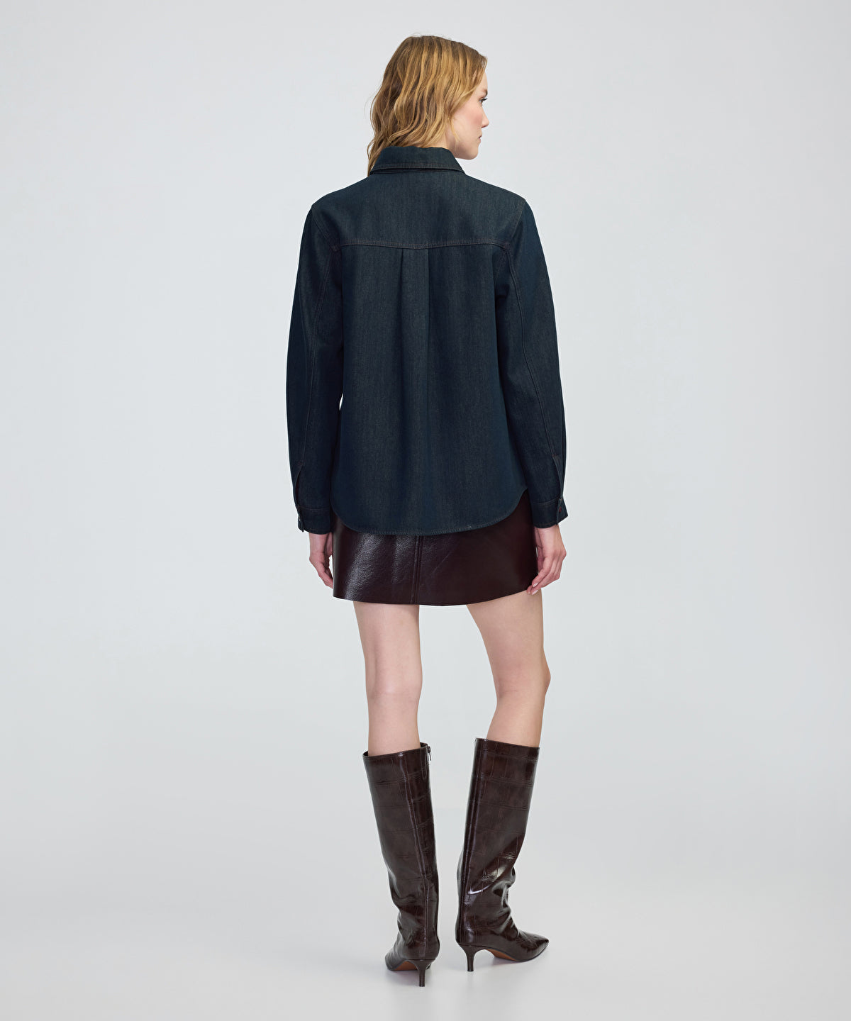 Zoomed Tie-Neck Denim Shirt