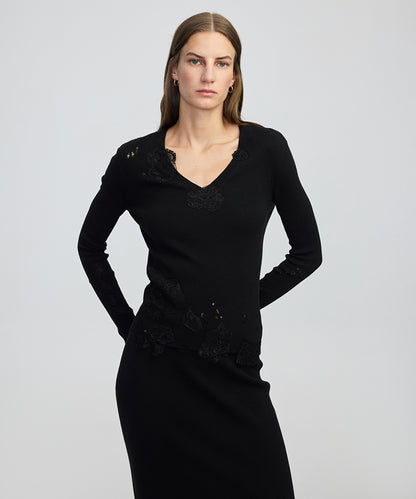 Embellished V-Neck Sweater