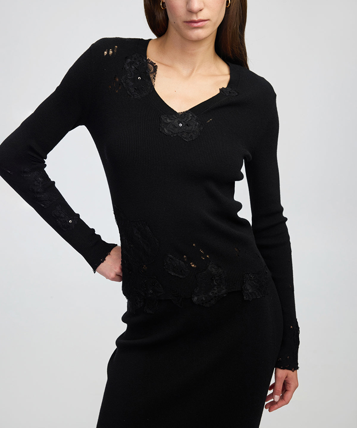 Embellished V-Neck Sweater