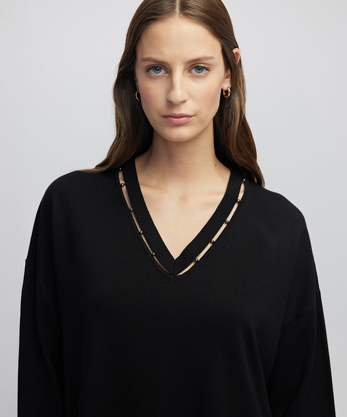 Zoomed Embellished Cutout Knit Sweater