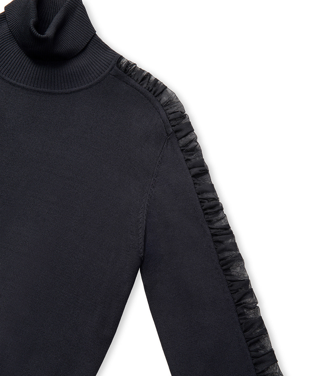 Zoomed Draped Tulle-Sleeve Knit Top