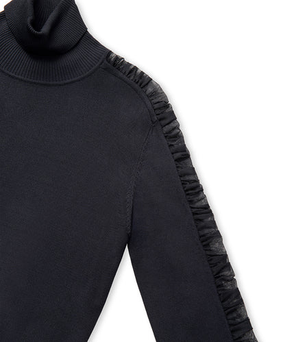 Draped Tulle-Sleeve Knit Top