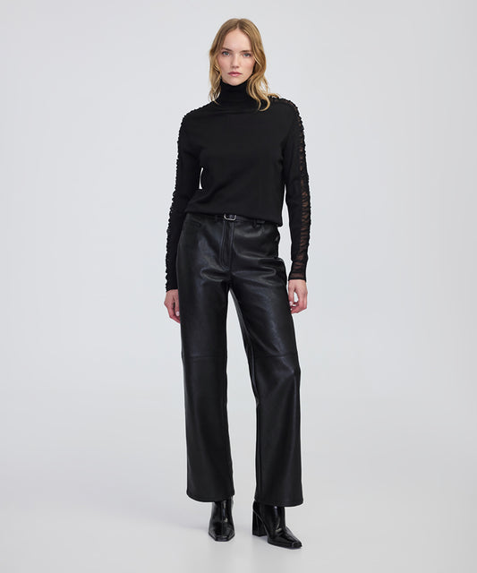 Draped Tulle-Sleeve Knit Top