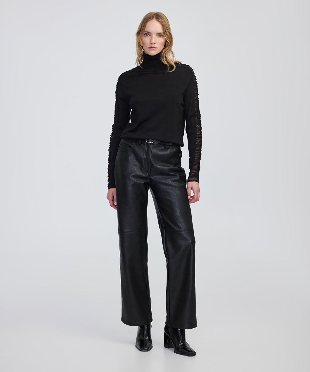 Zoomed Draped Tulle-Sleeve Knit Top