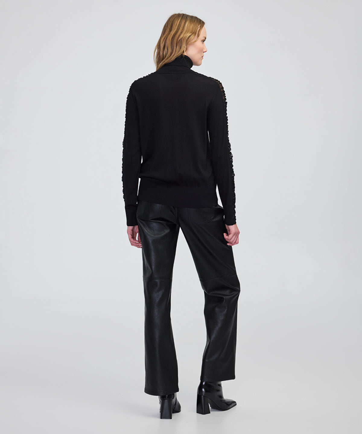 Zoomed Draped Tulle-Sleeve Knit Top