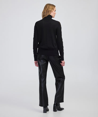 Draped Tulle-Sleeve Knit Top