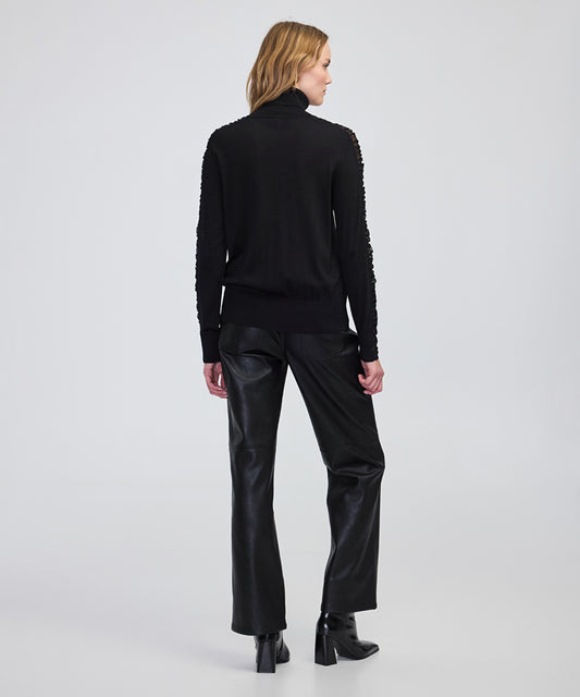 Draped Tulle-Sleeve Knit Top