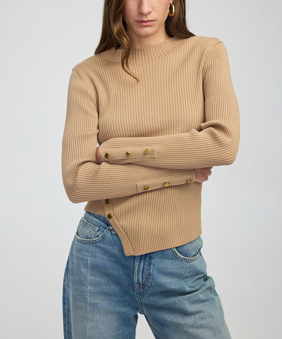 Ribbed Knit Top with Buttons