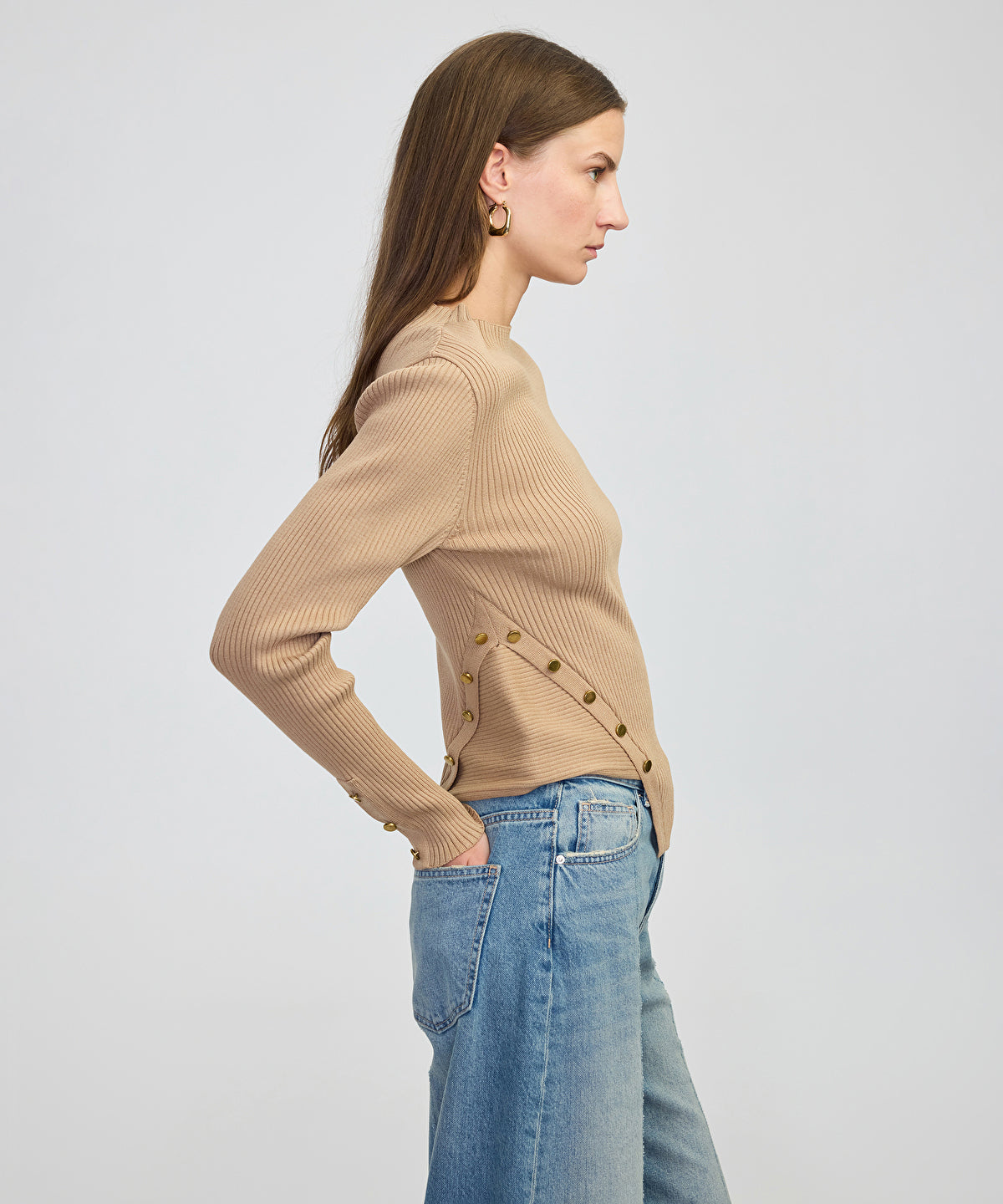 Ribbed Knit Top with Buttons