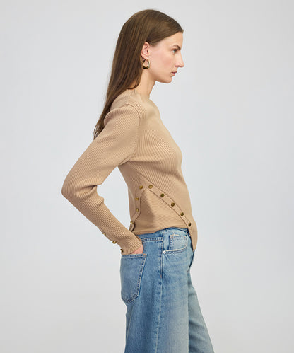 Ribbed Knit Top with Buttons