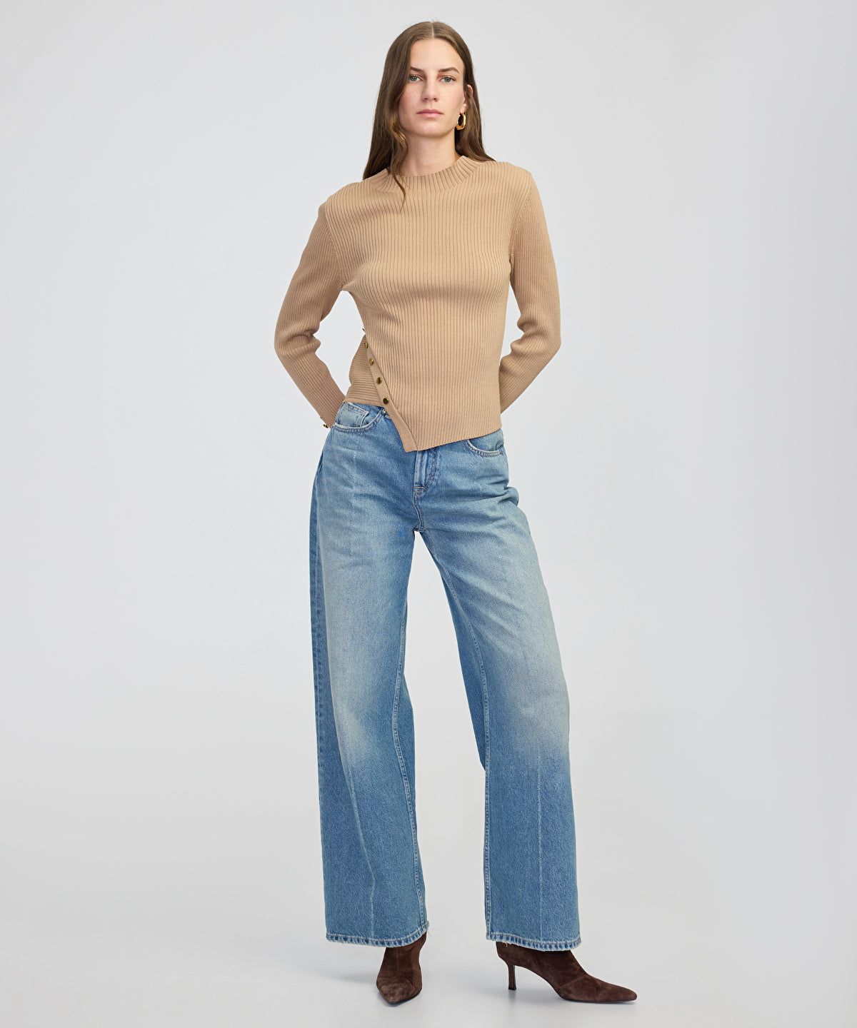 Ribbed Knit Top with Buttons