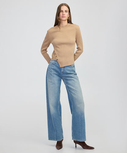 Ribbed Knit Top with Buttons