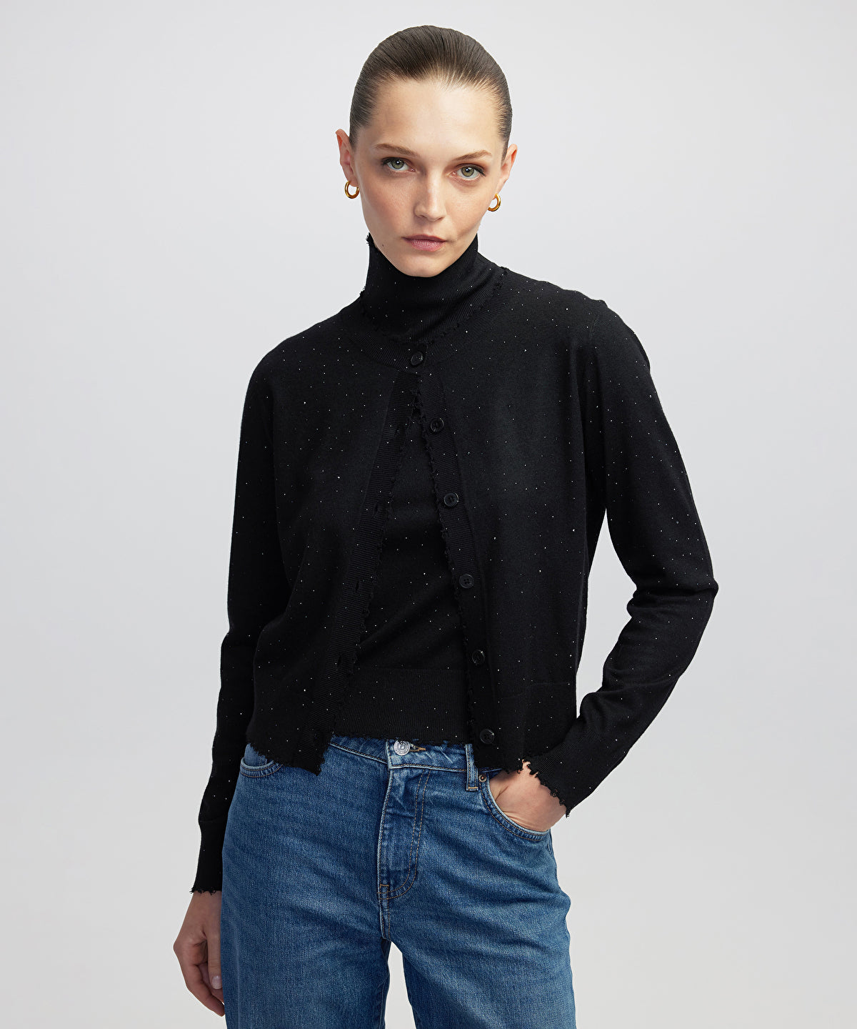 Zoomed Rhinestone Knit Cardigan