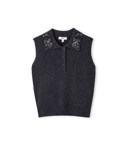 Embellished Collar Knit Top