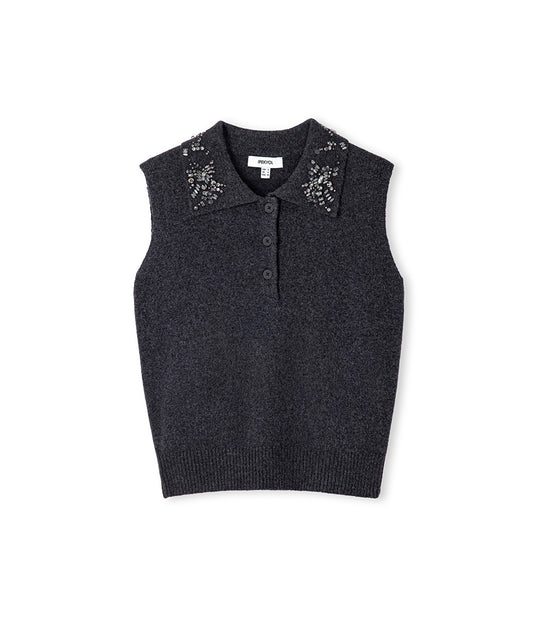 Embellished Collar Knit Top