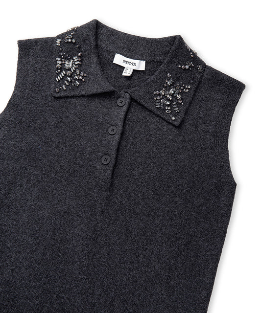 Embellished Collar Knit Top