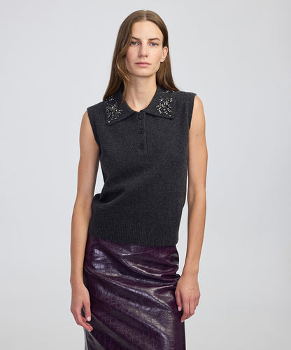 Embellished Collar Knit Top